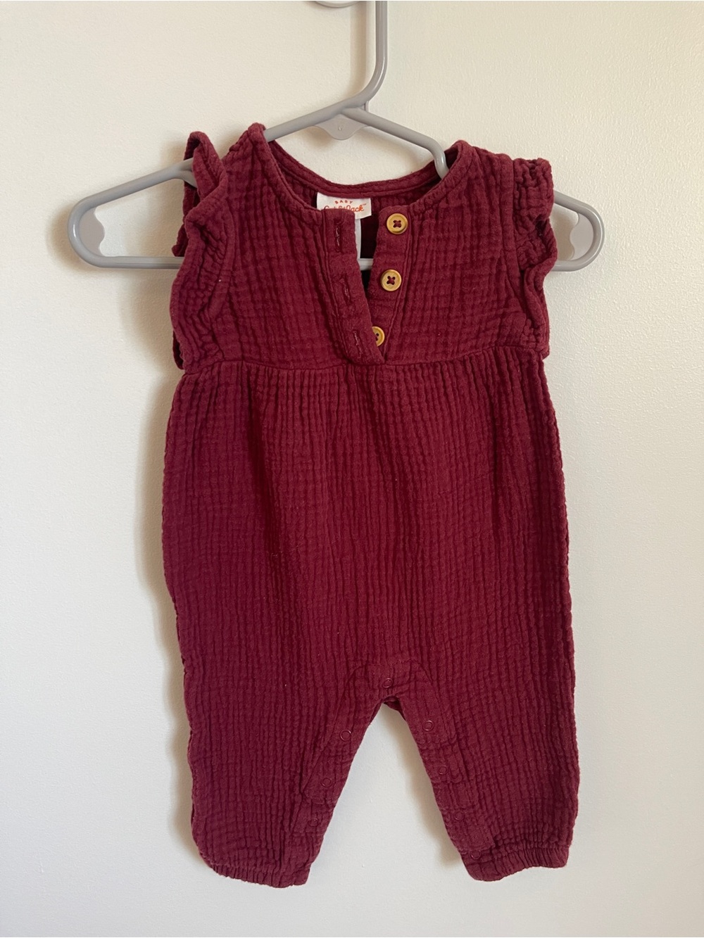 Cat & Jack Baby Girls Burgundy Gauze Romper with Button Detail